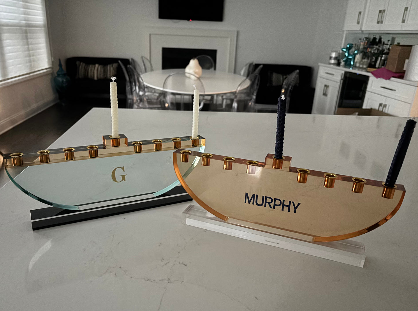 Personalized turquoise acrylic menorah