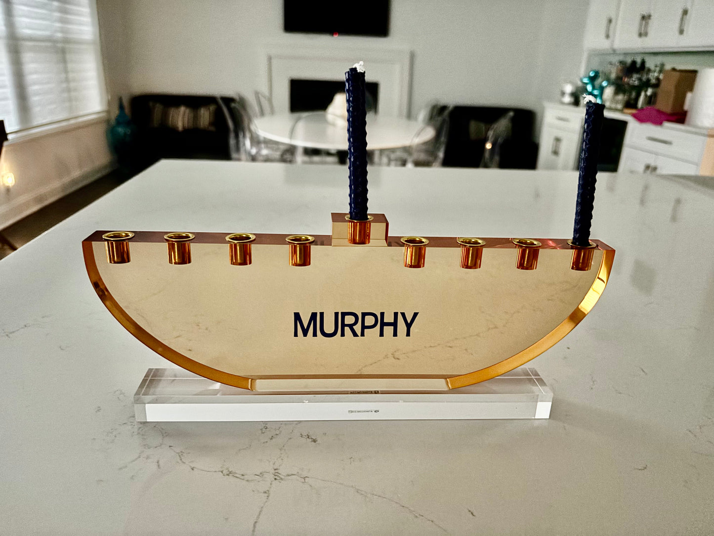 Personalized amber acrylic menorah