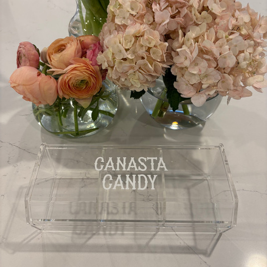 acrylic 3 compartment CANASTA CANDY box (candy not included)