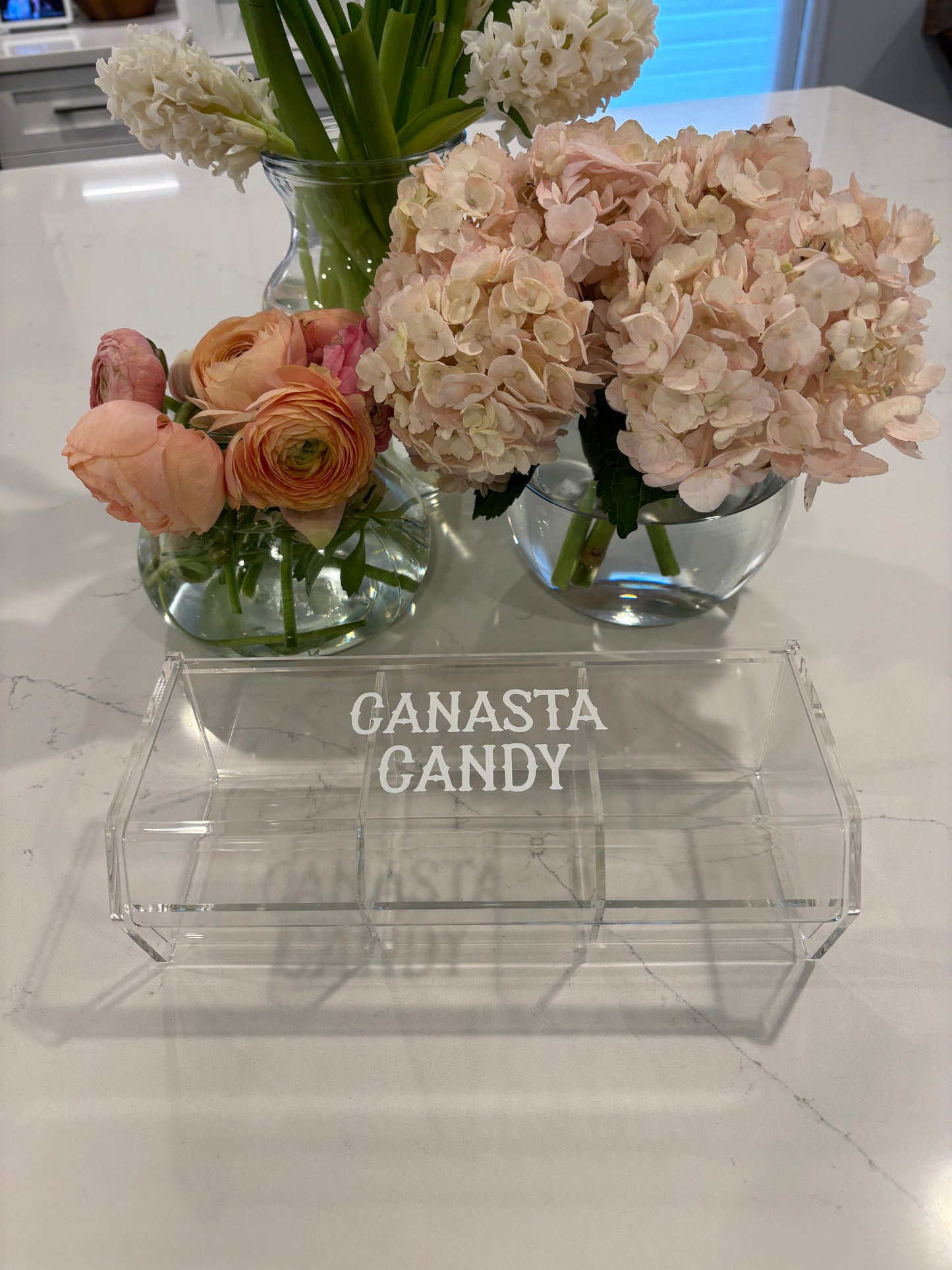 acrylic 3 compartment CANASTA CANDY box (candy not included)