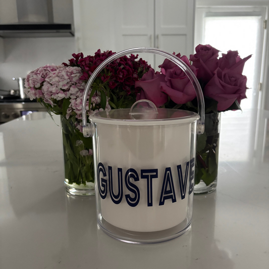 Personalized white acrylic 1 1/2 qt double wall ice bucket - last name