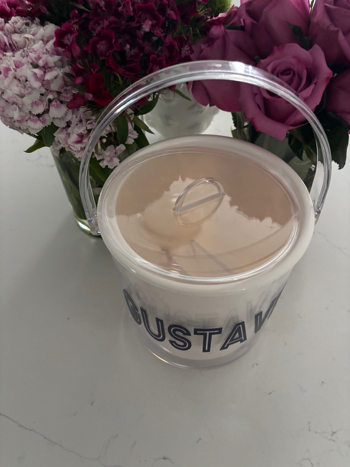 Personalized white acrylic 1 1/2 qt double wall ice bucket - last name