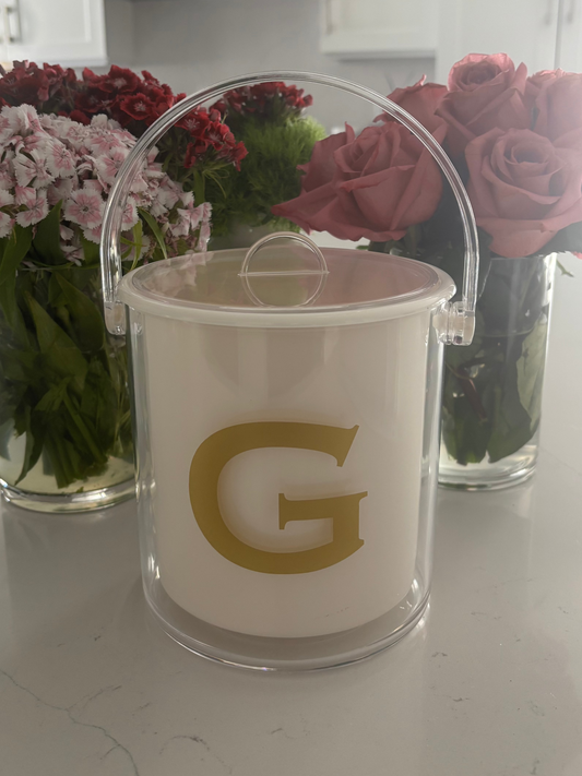 Personalized white acrylic 1 1/2 qt double wall ice bucket - one letter monogram