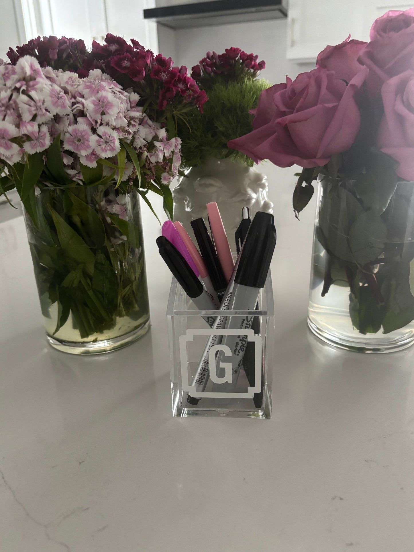 Personalized 2" x 3" acrylic pencil/ pen organizer with 2 letter monogram