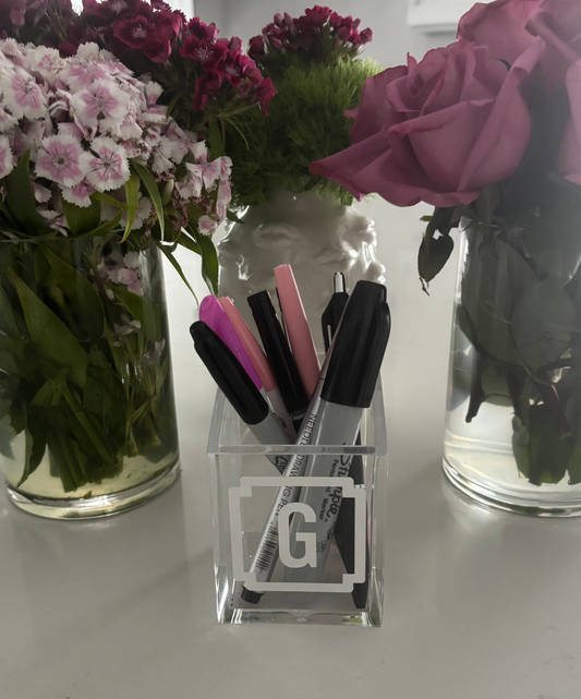 Personalized 2" x 3"  acrylic pencil/ pen organizer with elegant monogram