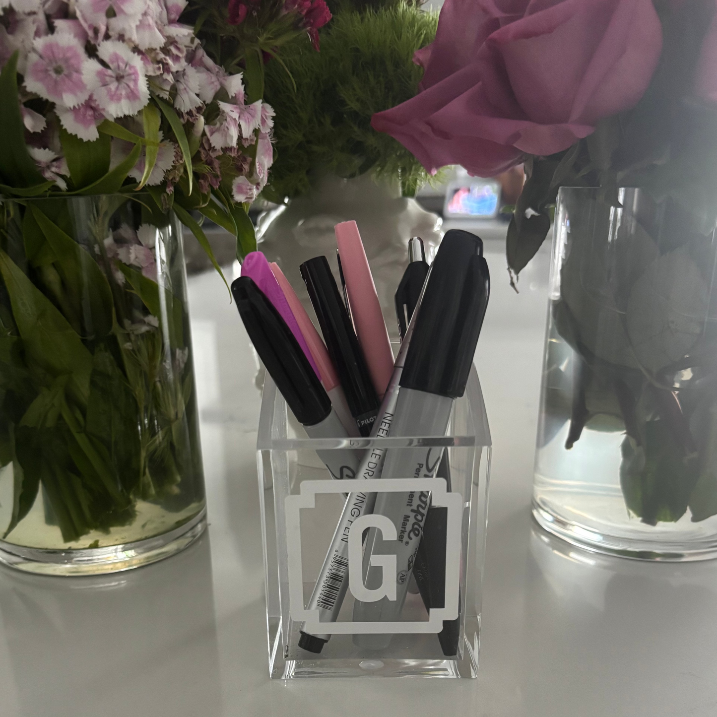 Personalized 2" x 3" acrylic pencil/ pen organizer with 2 letter monogram