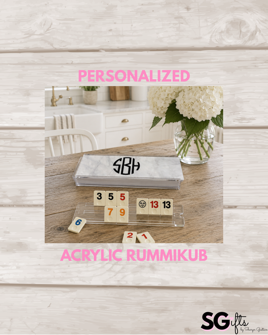 Personalized acrylic rummikub set -opaque white marble
