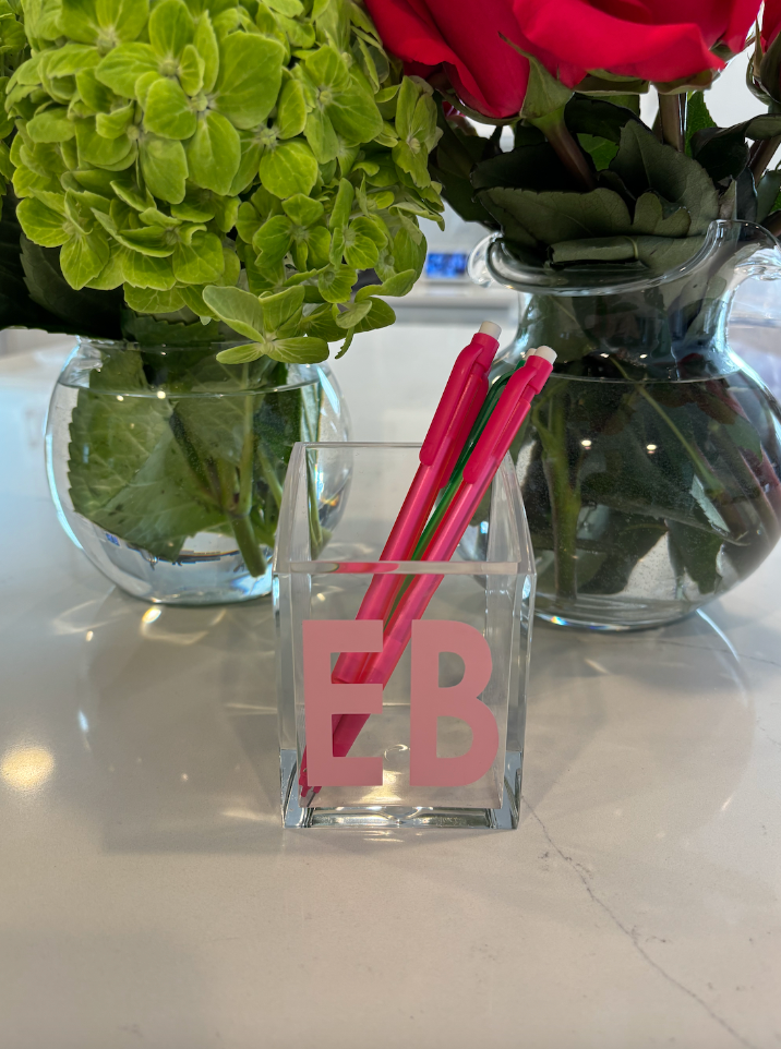 Personalized acrylic pencil holder - 2 letter monogram