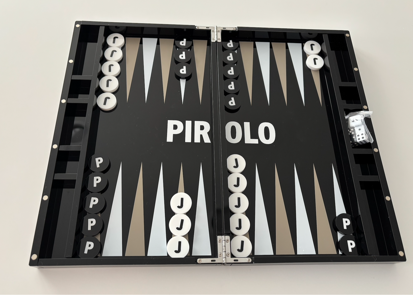 Personalized black and white acrylic backgammon set