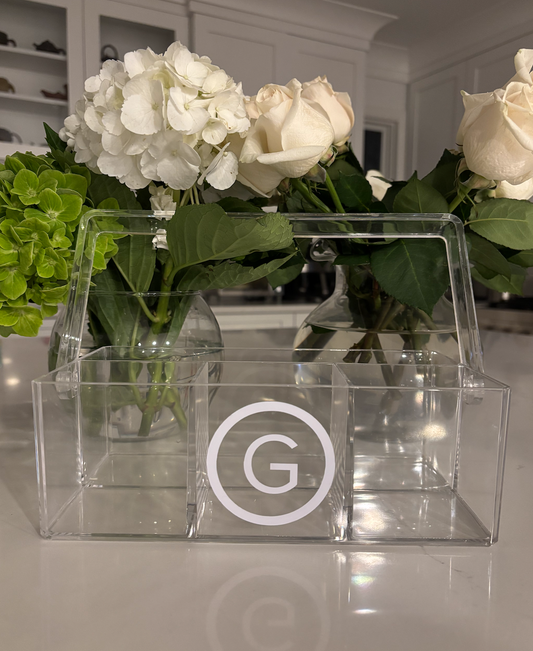 Personalized acrylic silverware caddy - circle monogram