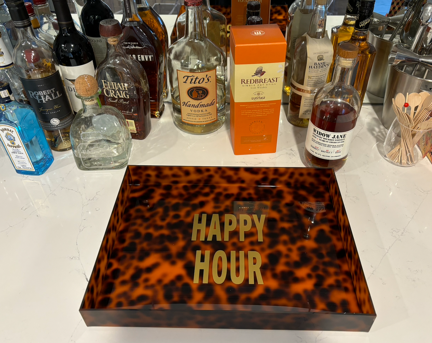 Personalized 15” x 12” acrylic tortoise tray - HAPPY HOUR