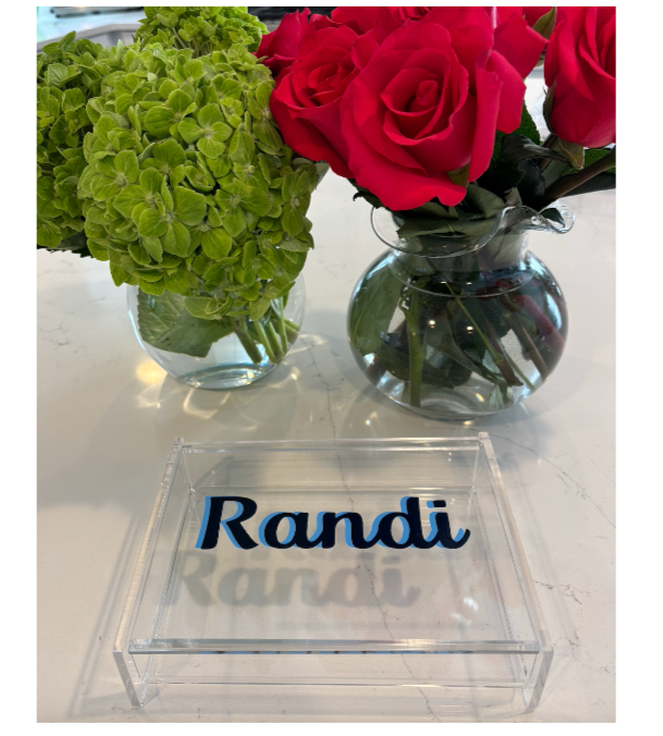 Personalized 6” x 5.5” acrylic catch all box with 2 color name