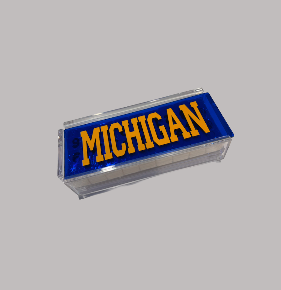 Personalized acrylic rummikub set - transparent blue/ Michigan