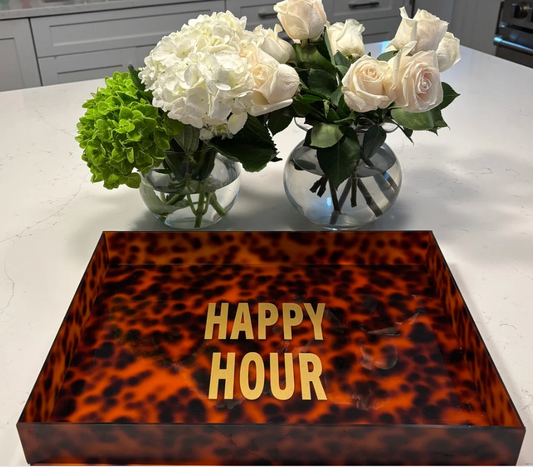 Personalized 15” x 12” acrylic tortoise tray - HAPPY HOUR