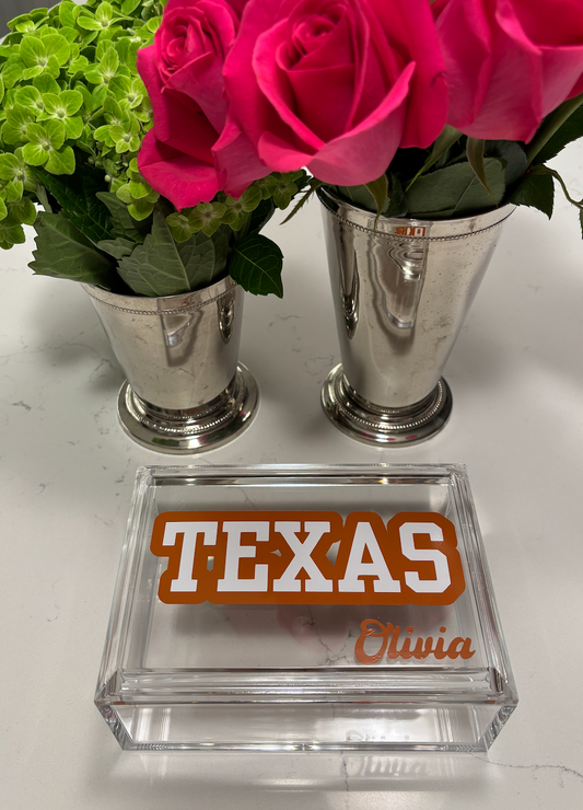 Personalized  4" x 6" clear acrylic keepsake box - TEXAS