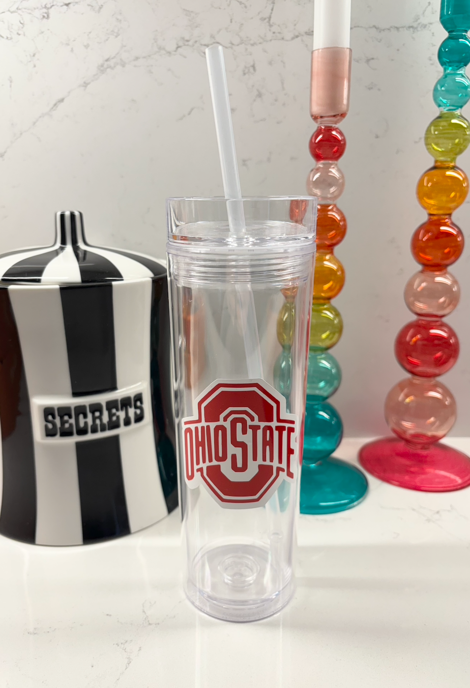 Personalized  19 ounce acrylic water bottle with a straw - OHIO STATE