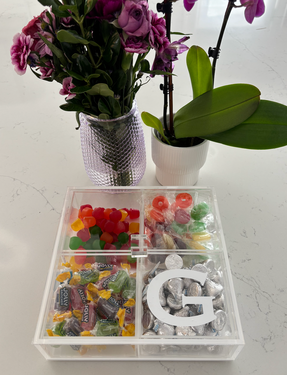 Personalized 4 section clear acrylic serving tray , sections are removable (sold without the candy)