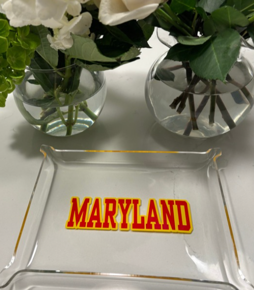 Personalized 6" x 8" acrylic Pinch Tray with your college in bold permanent vinyl