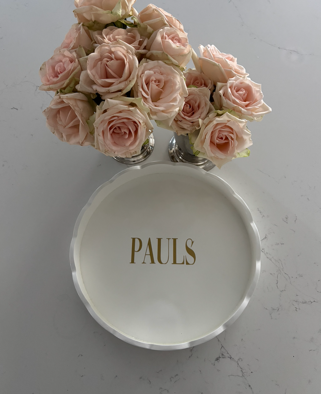 Personalized 10" white wood scalloped tray