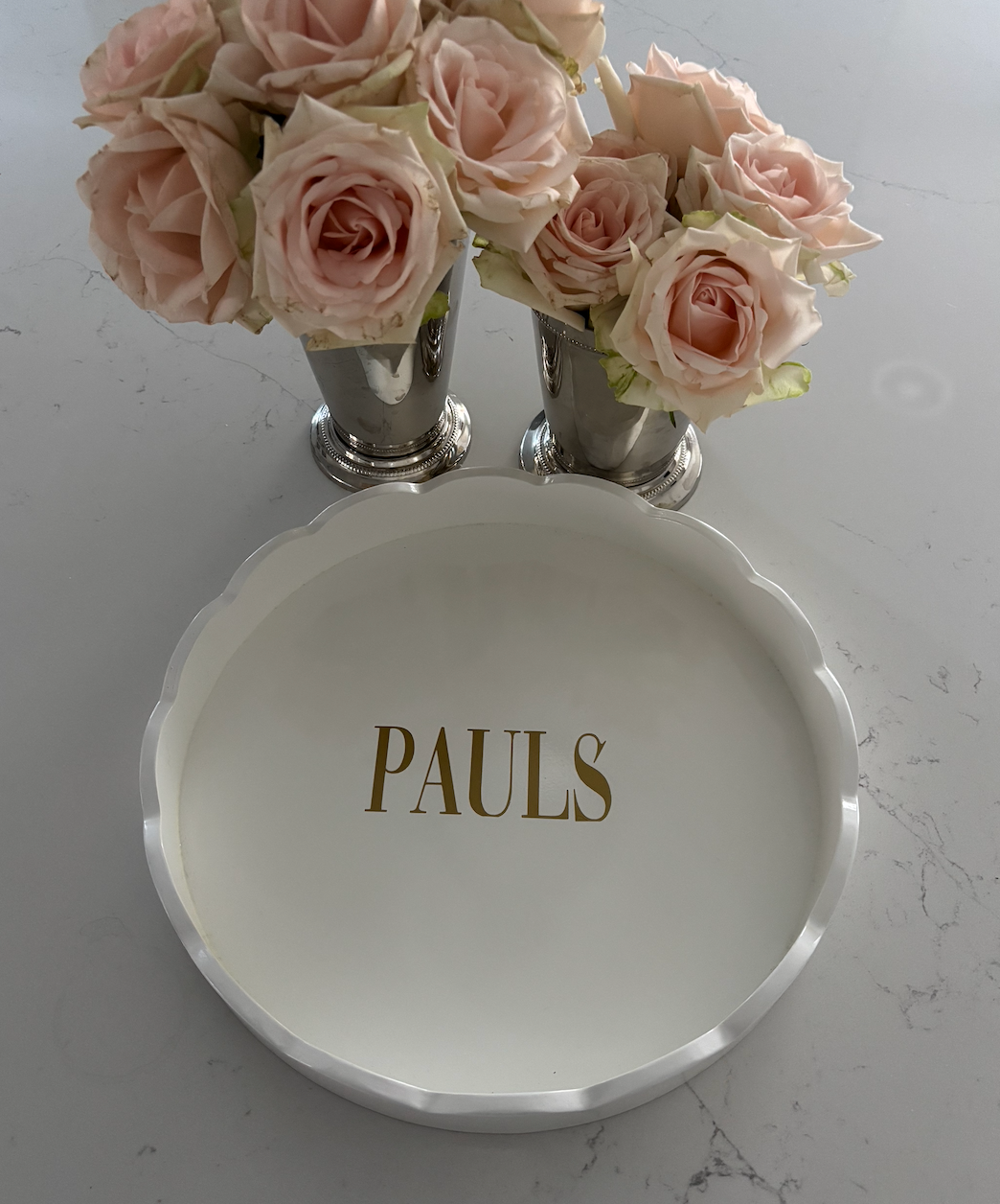 Personalized 10" white wood scalloped tray