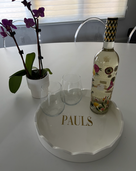 Personalized 10" white wood scalloped tray