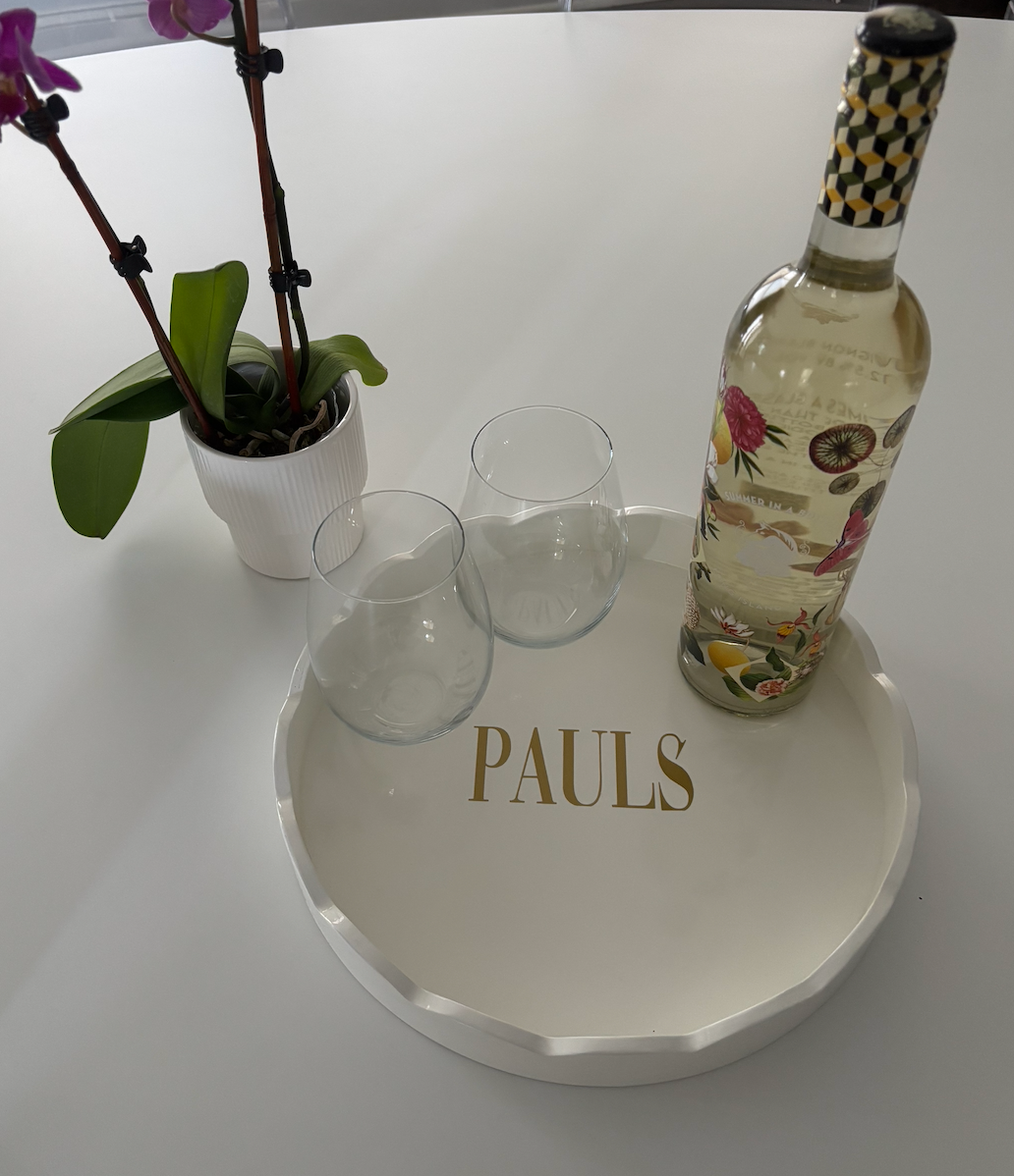 Personalized 10" white wood scalloped tray