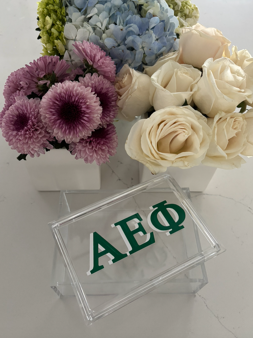 Personalized 4" x 6" clear acrylic catchall jewelry box with removable top- your sorority
