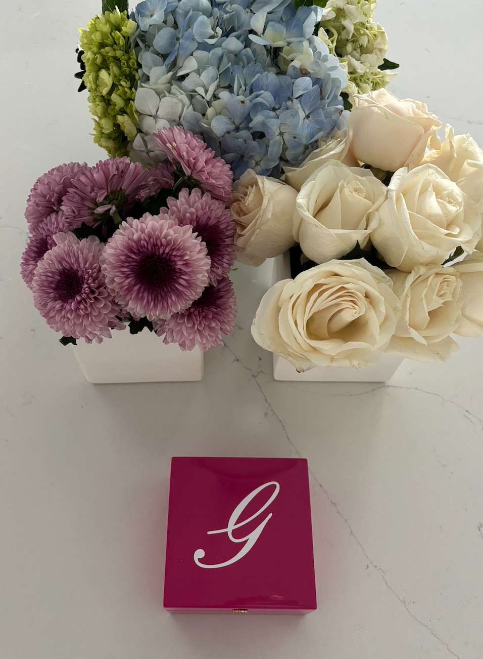 Personalized  4" x 4" bright fuschia keepsake box with monogram or name