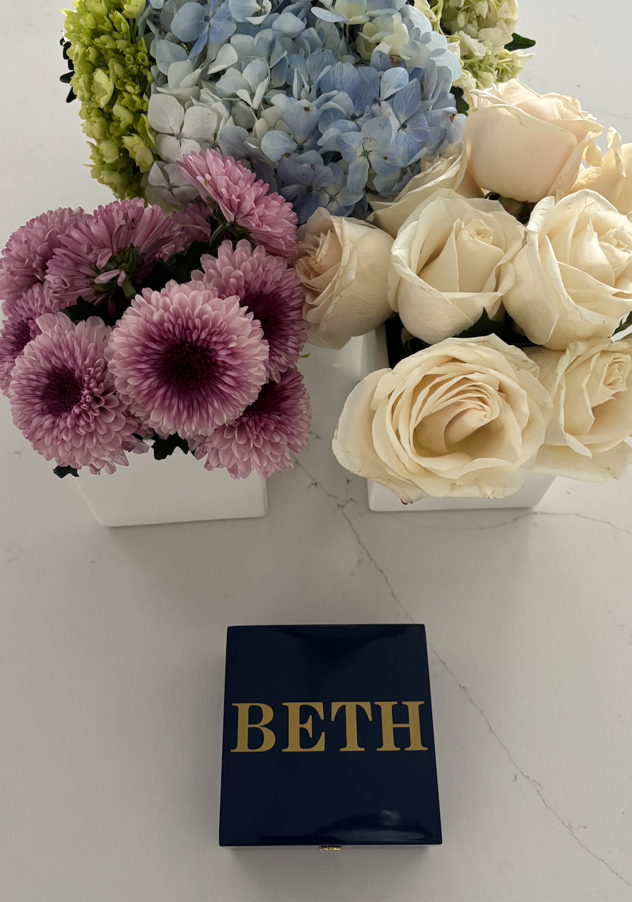 Personalized  4" x 4" bright navy keepsake box with a name or monogram