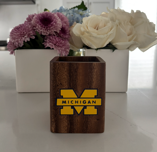 Personalized 2" x 3"  wood pencil/ pen organizer with your college logo