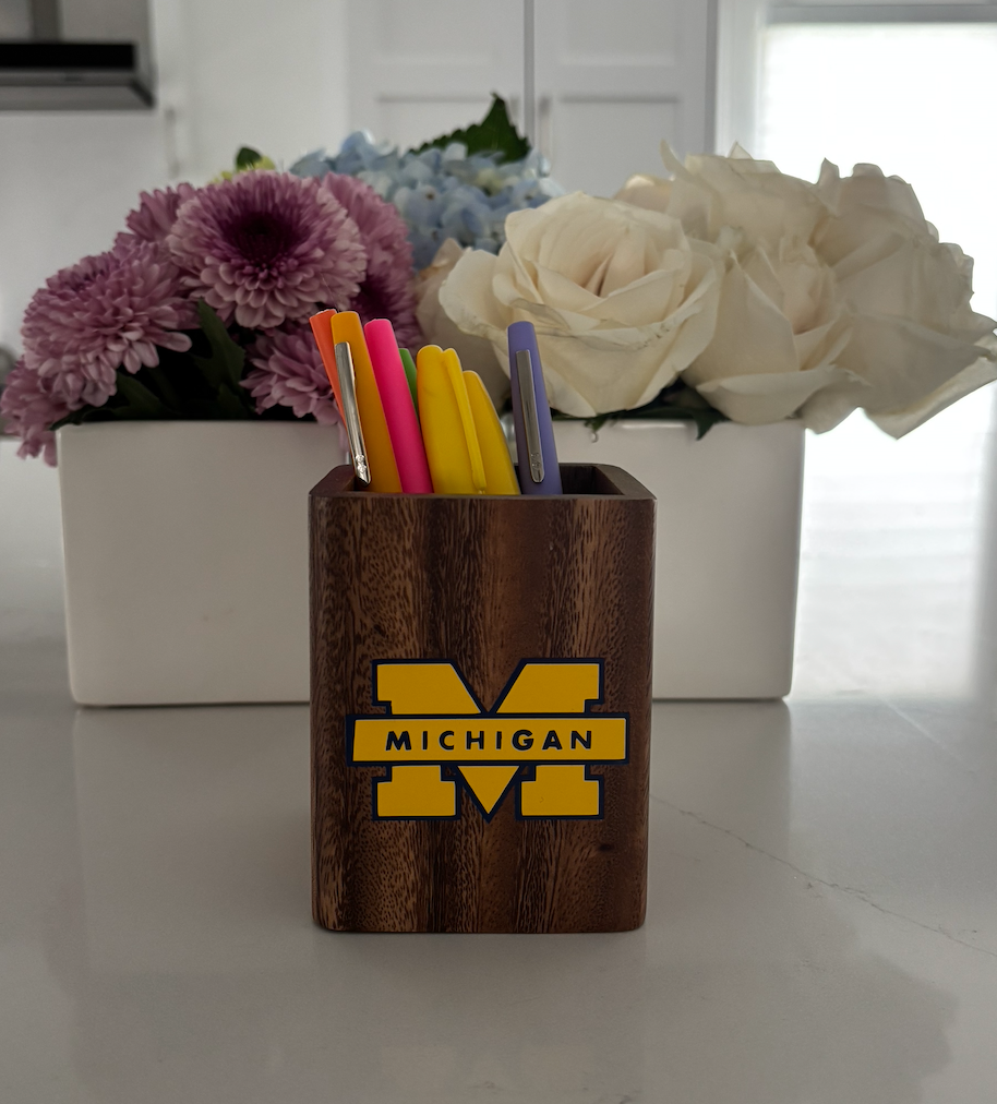 Personalized 2" x 3"  wood pencil/ pen organizer with your college logo