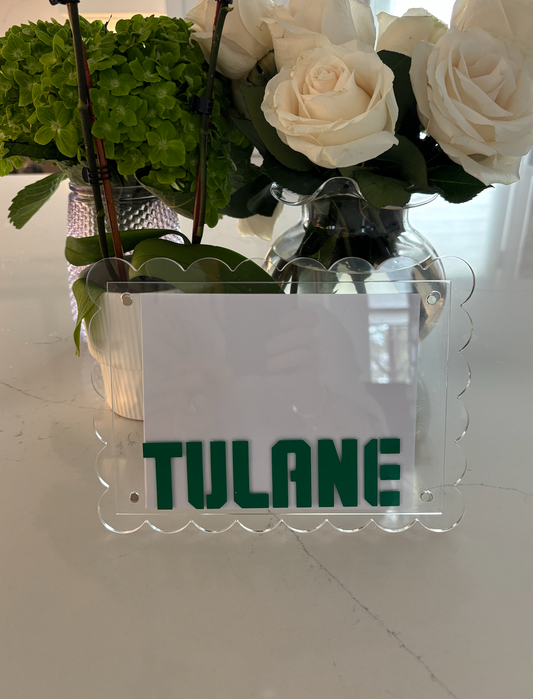 Personalized 7" clear scalloped edge acrylic magnetic college frame