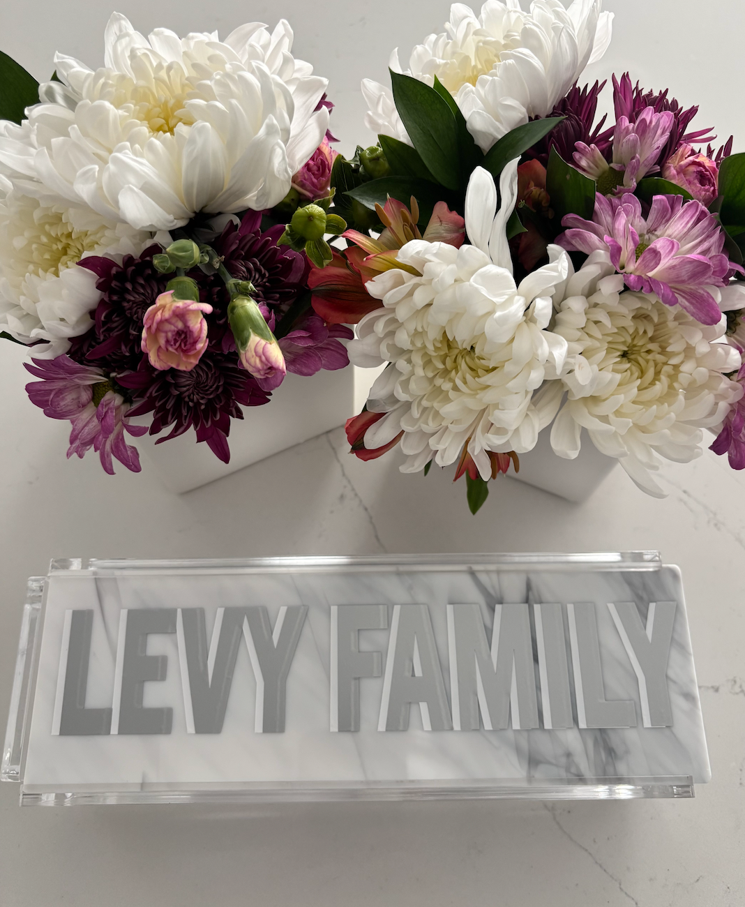 Personalized acrylic rummikub set - opaque white marble