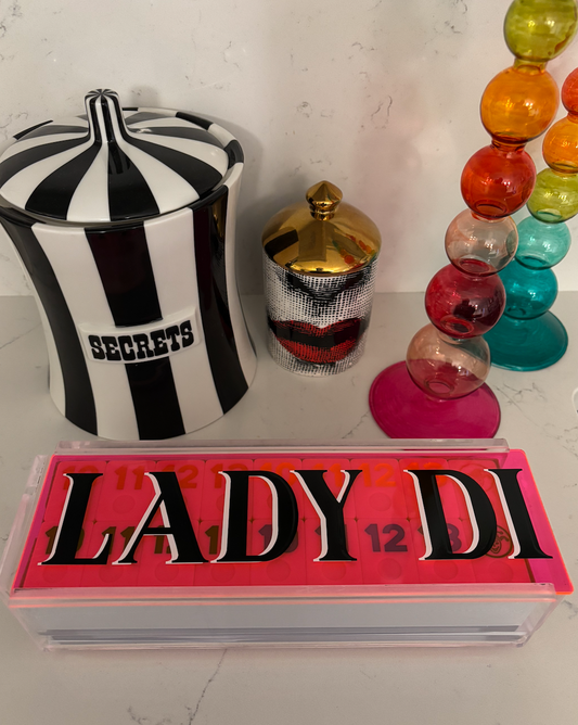 Personalized acrylic rummikub set - transparent hot pink