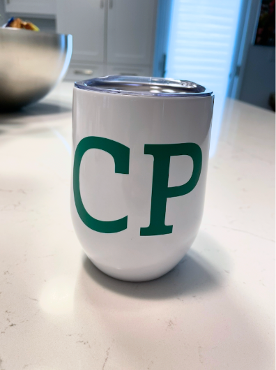 Personalized 12 ounce white stainless steel tumbler with lid