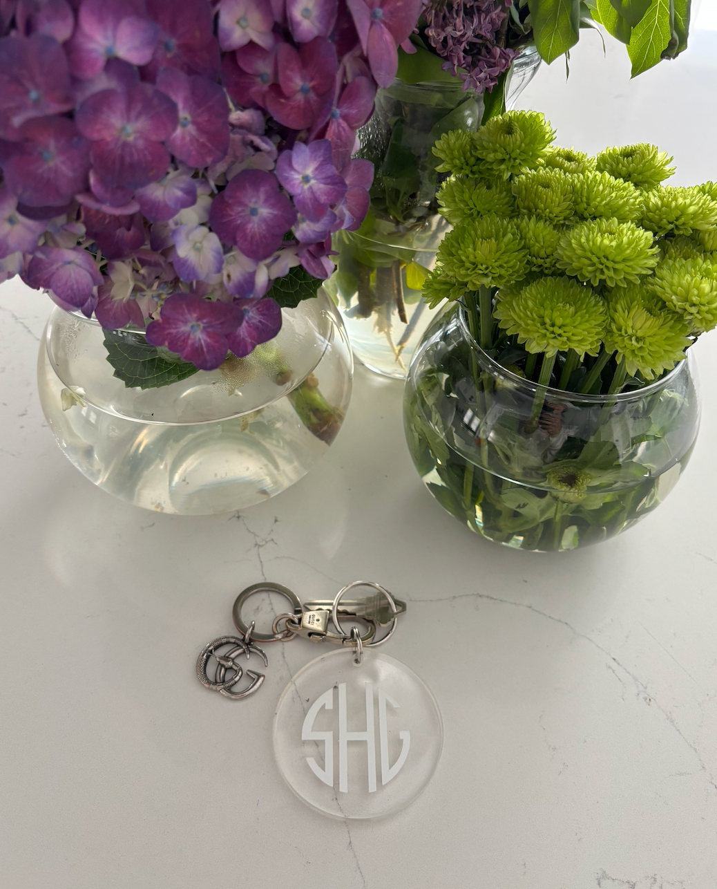 Personalized clear acrylic round monogram keychain