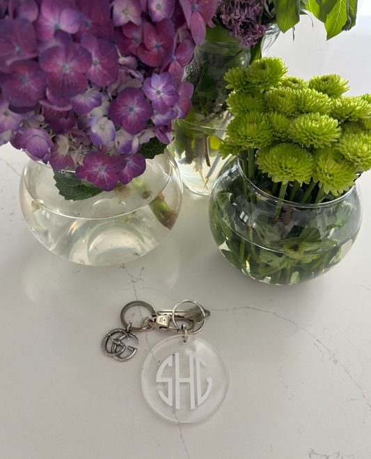 Personalized clear acrylic round monogram keychain