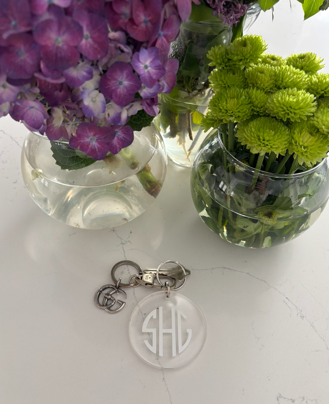 Personalized clear acrylic round monogram keychain