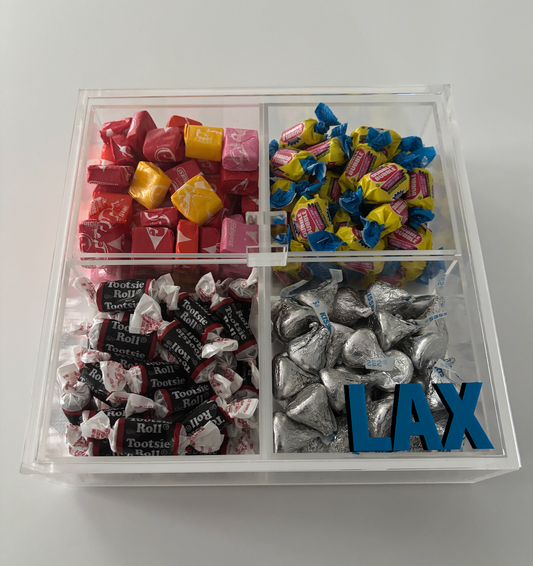Personalized 4 section clear acrylic serving tray, sold with the candy , sections are removable