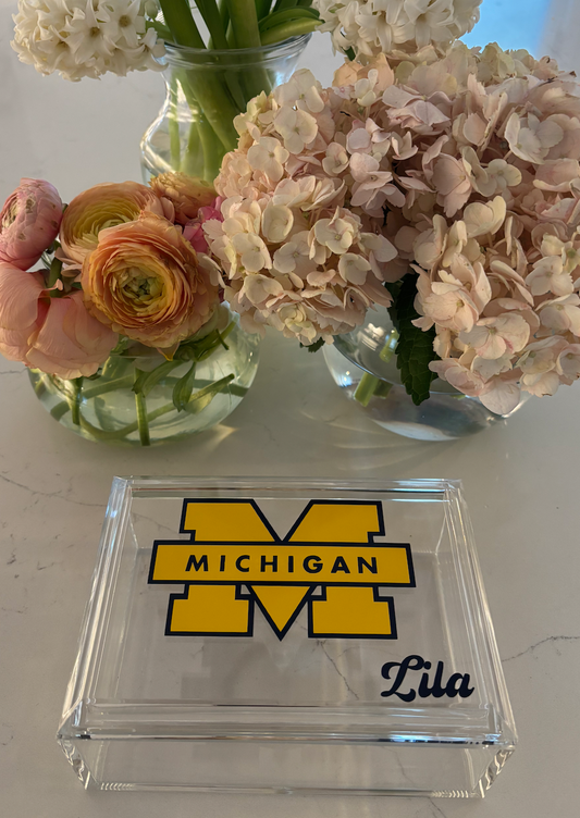 personalized  4" x 6" clear acrylic keepsake box - Michigan