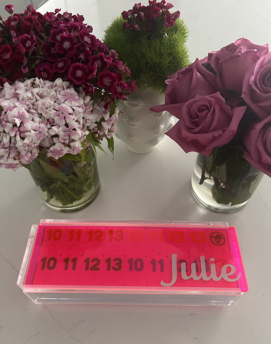 Personalized acrylic rummikub set - transparent pink