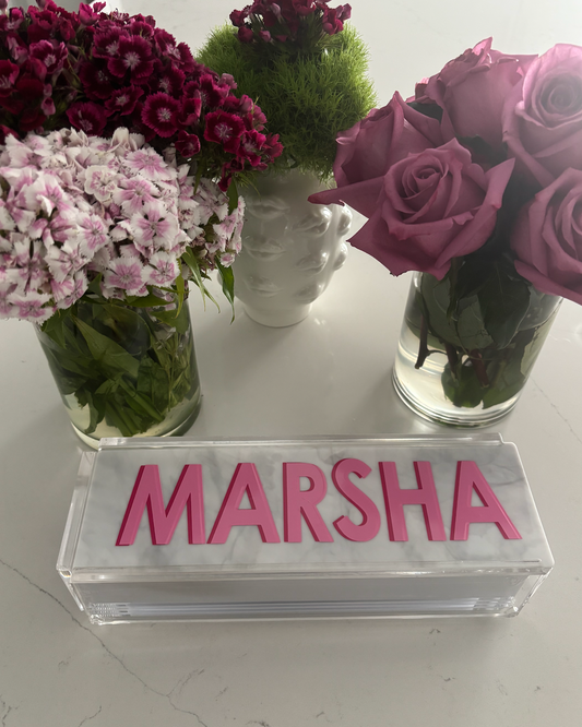 Personalized acrylic rummikub set - opaque white marble