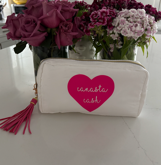 white nylon canasta cash bag 5" x 9" x 2"