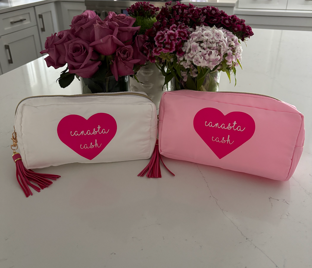 white nylon canasta cash bag 5" x 9" x 2"