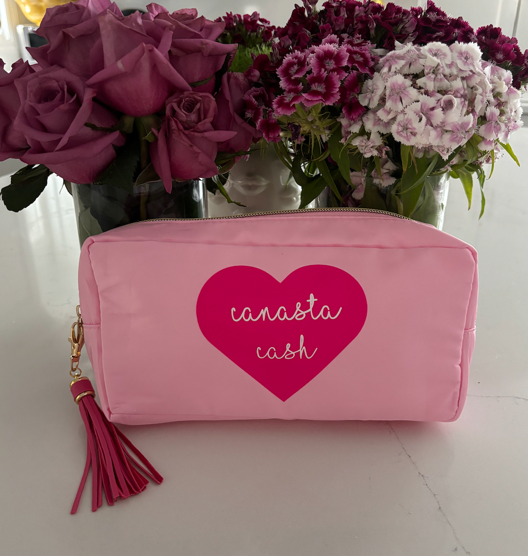 pale pink nylon canasta cash bag 5" x 9" x 2"