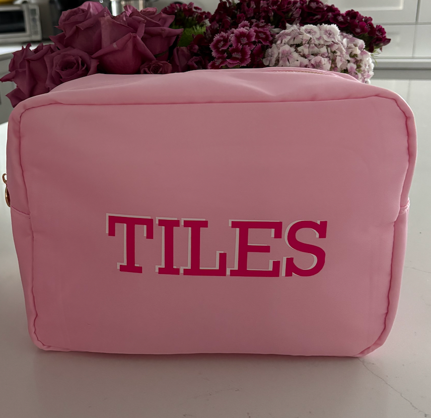 pale pink nylon mahjong tiles bag 11" x 5" x 7"