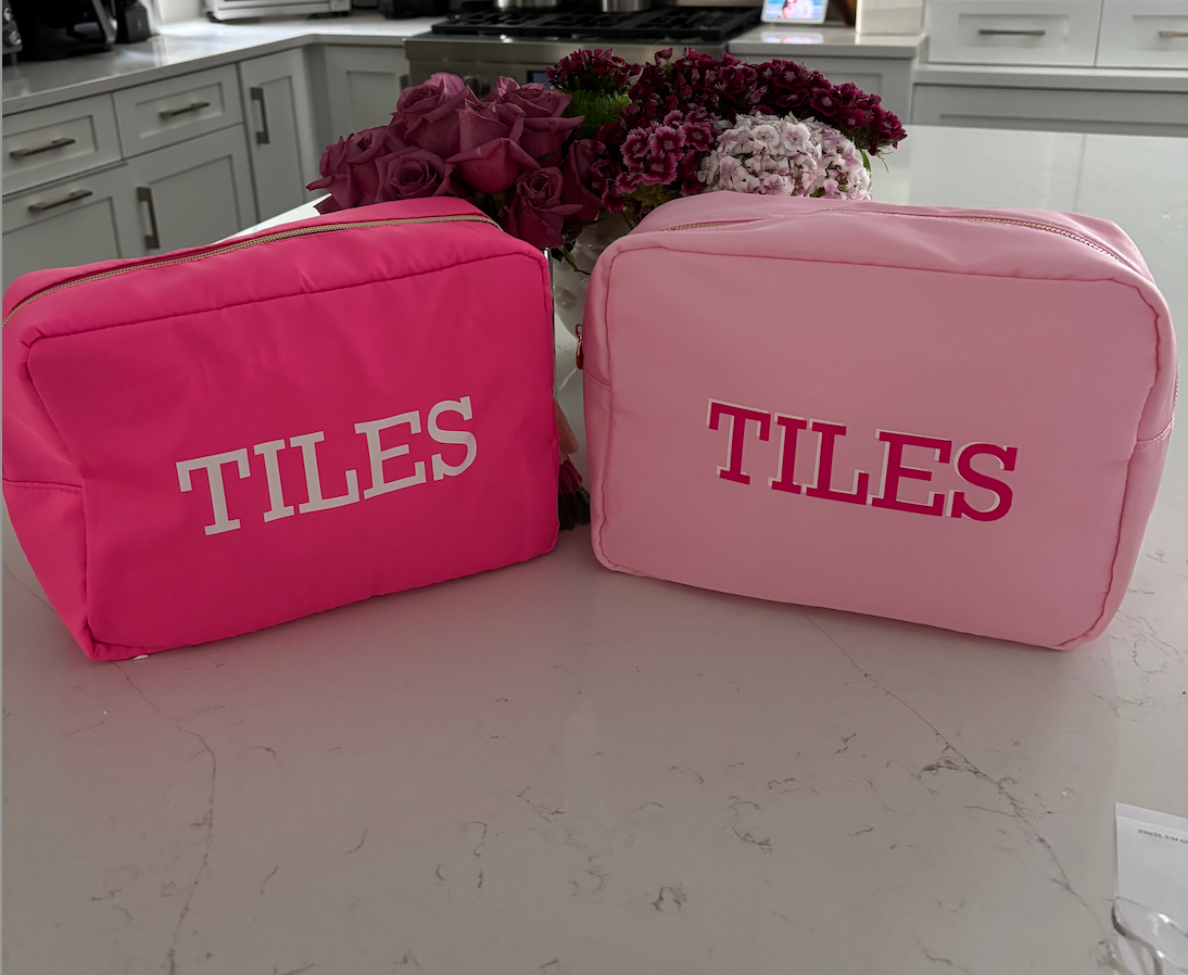 pale pink nylon mahjong tiles bag 11" x 5" x 7"