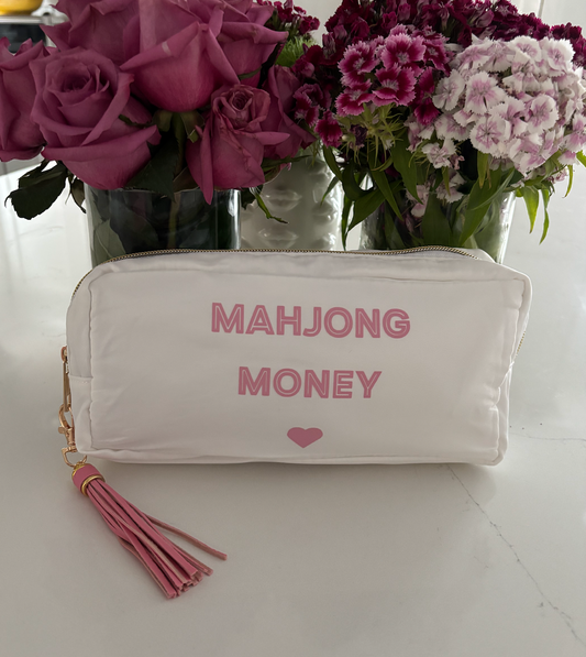 white nylon mahjong money bag 5" x 9" x 2"