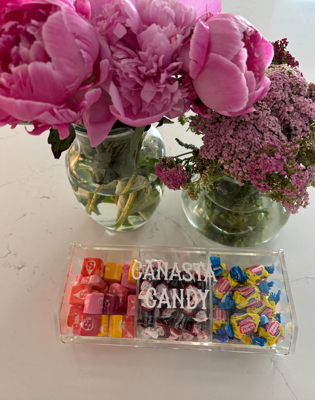 acrylic 3 compartment CANASTA CANDY box (candy included)