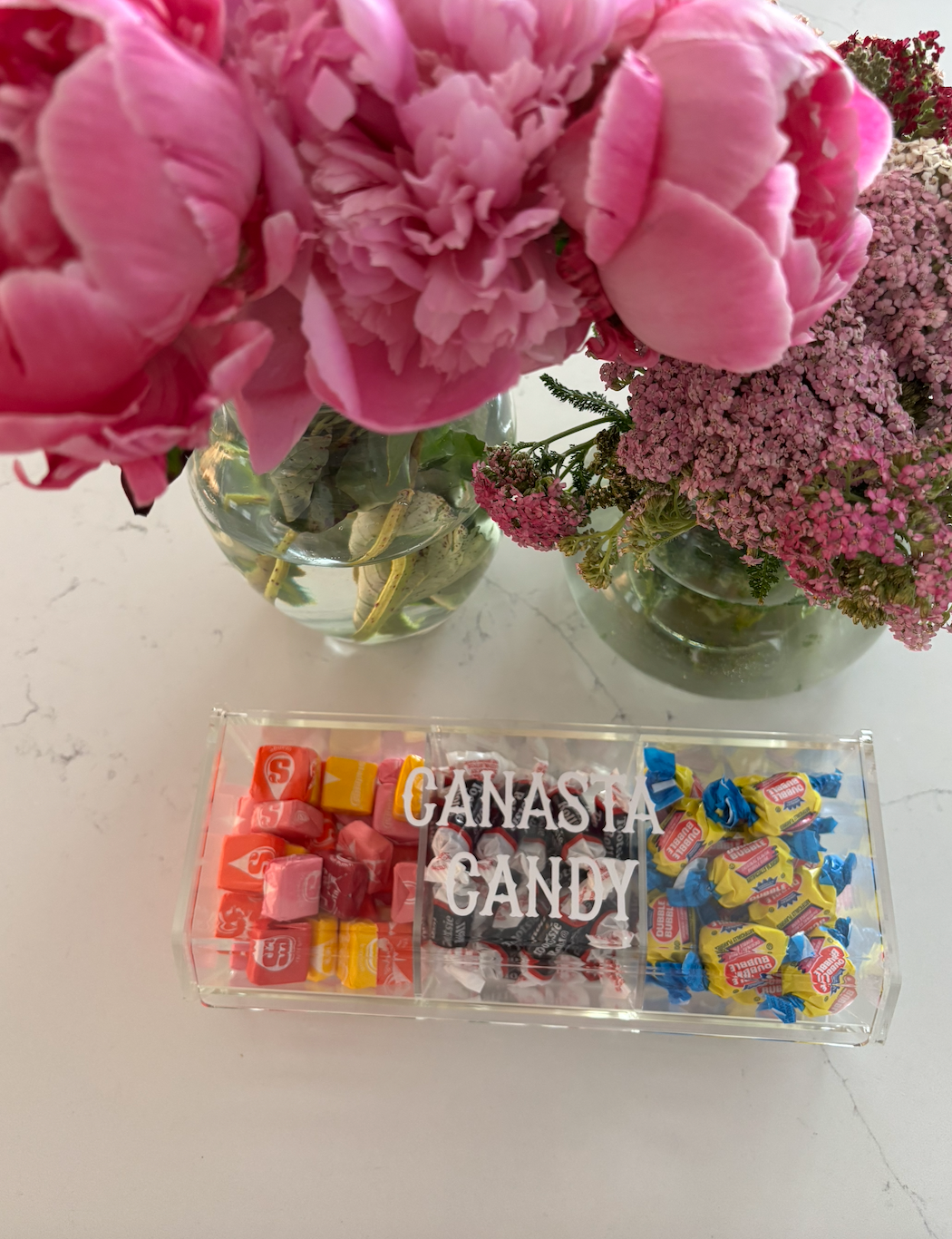 acrylic 3 compartment CANASTA CANDY box (candy included)